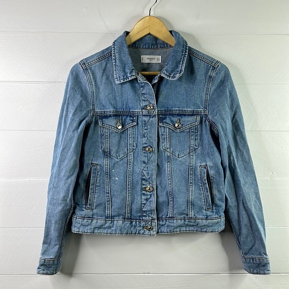 MANGO DENIM‎ Light Wash Denim Long Sleeve Button Up Jean Jacket Size Small
